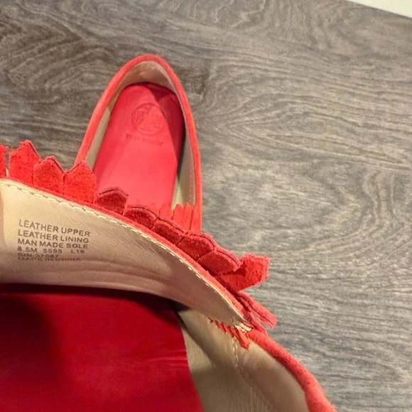 Tory Burch. Red Suede Loafers with dark blue.Gold metal Accent . Authentic - Picture 11 of 12